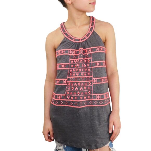 Sundance Sumira Halter Gray Pink Linen Tribal Embroidered Top Medium Crunchy - Picture 1 of 9